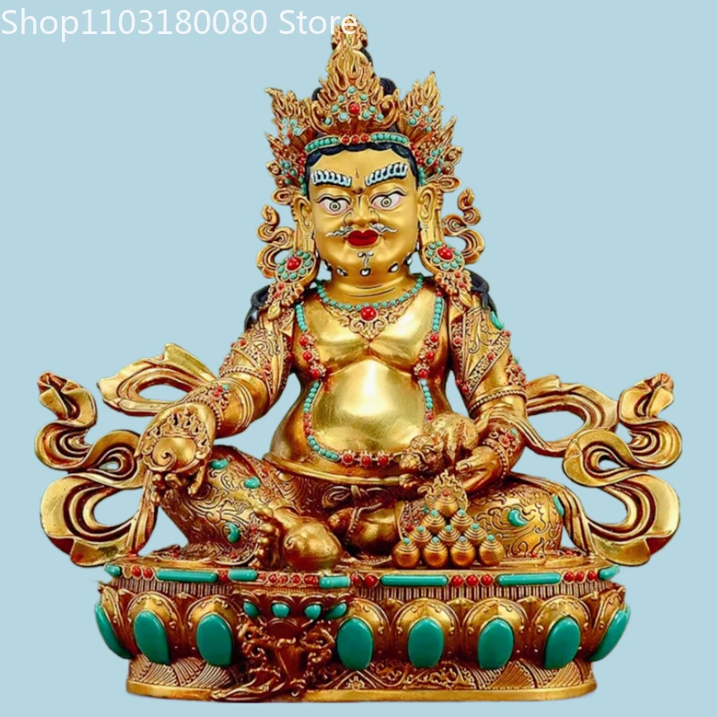 

Copper gilding Yellow Jambhala Buddha statue inlay God of wealth sculpture,46cm,31cm,21cm