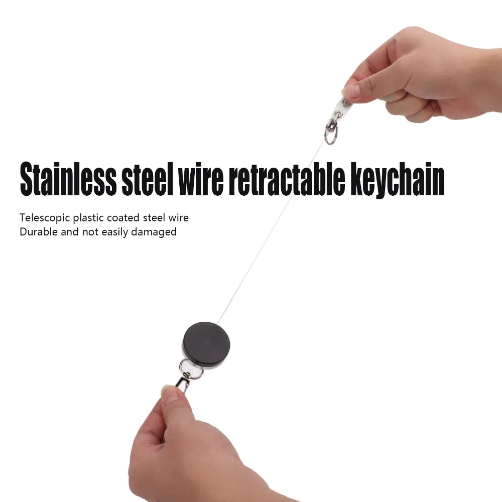 2 Pcs Durable Heavy Duty Retractable Keychain Flexible Stainless Steel Wire Black Badge Reel Key Chain Keys Accessories