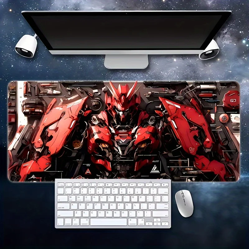 

Large Mouse Pad Anime Mecha Gaming Mat Desk Pad for Gamer Writing Work Red Robot Home Office Gamer Stitched Edges PC Accessory