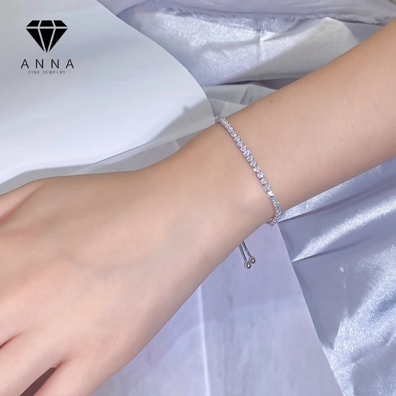 Luxury New Full High Carbon Diamond s925 Sterling Silver Bracelet For Women Girl Fine Jewelry Birthday Gift Wedding Anniversary