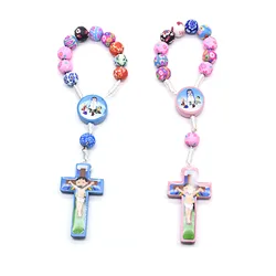 Colorful Clay Beads Cartoon Children's Cross Rosary Bracelet Jewelry Catholic Holy Christ Cross Prayer Beads Drop Shipping