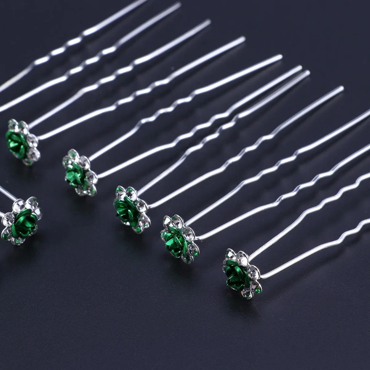 

20Pcs Rhinestone Hair Accessories Flower Pattern for Bride Bridesmaid Wedding and Daily Wear Green Women Hairpin