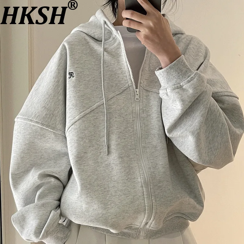 HKSH Lente Herfst Nieuwe Vrouwen Sweatshirt Met Capuchon Trekkoord Rits Veelzijdige Koreaanse Elegante Tij Chic Casual Sportieve Jas HK12830