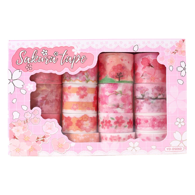 16Pcs Sakura Washi Tape Scrapbooking Supplies Dekoracyjna taśma klejąca Stacjonarna dekoracja pamiętnika Artykuły szkolne Taśma maskująca