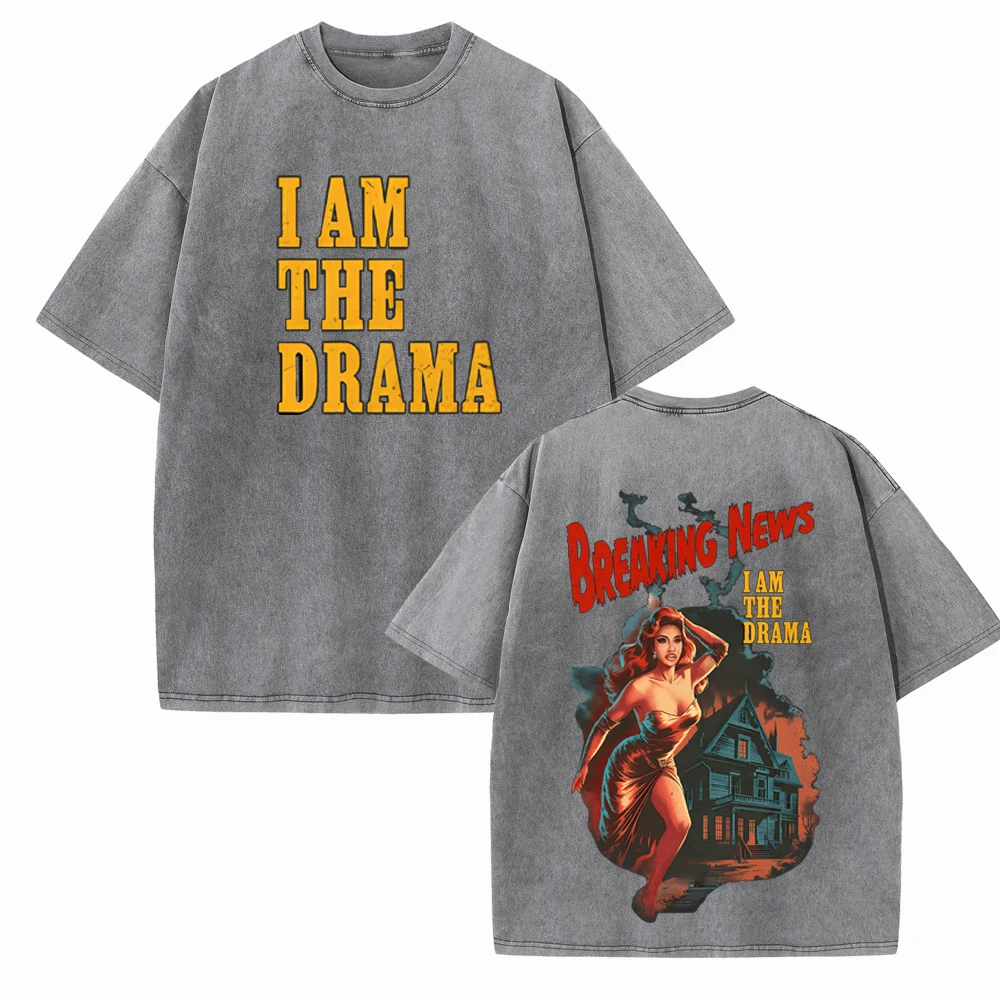 تي شيرت Cardi B AM I THE DRAMA مغسول تي شيرت قطني عتيق برقبة دائرية وأكمام قصيرة