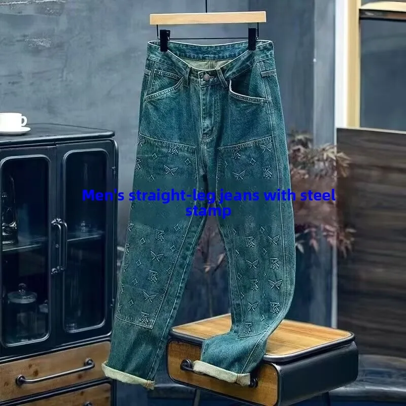 

Мужские прямые джинсы большого размера в стиле ретро, стальные штампы, износостойкая рабочая одежда, хлопковая джинсовая одежда, весна-осень, модный бренд