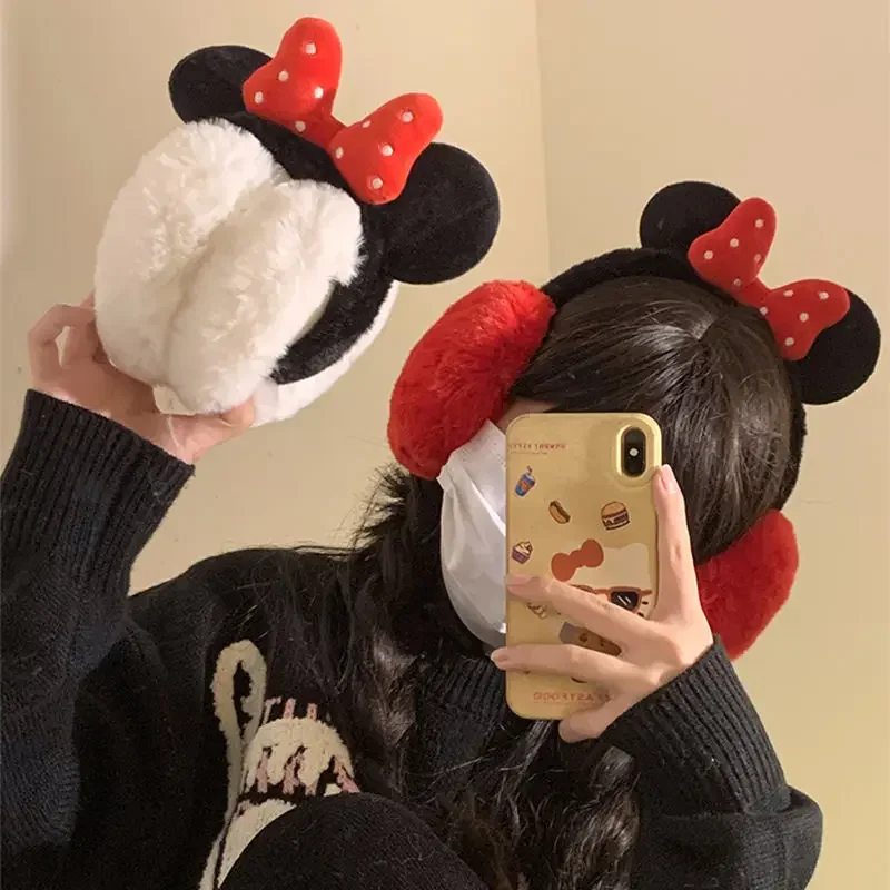 

Kawaii Disney Minnie Plush Bow Earmuffs Cute Cartoon Winter Outdoor Windproof and Coldproof Warm Soft Ear Girls Holiday Gift