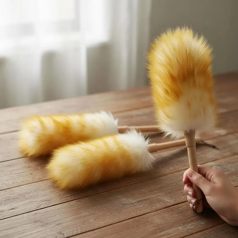 Washable Wool Duster Anti Static Soft Brush Multipurpose Cleaning Tools Long Handle Wooden Handle Dust Duster Multi Surfaces
