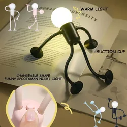 Changeable Shape Funny Sportsman Night Light Versatile Mini Lamp Button Battery Desk Lamp Vacuum Adsorption Creative Ornament