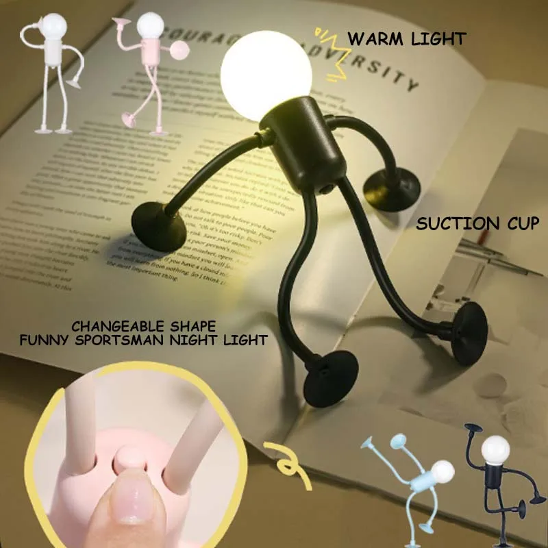 Changeable Shape Funny Sportsman Night Light Versatile Mini Lamp Button Battery Desk Lamp Vacuum Adsorption Creative Ornament