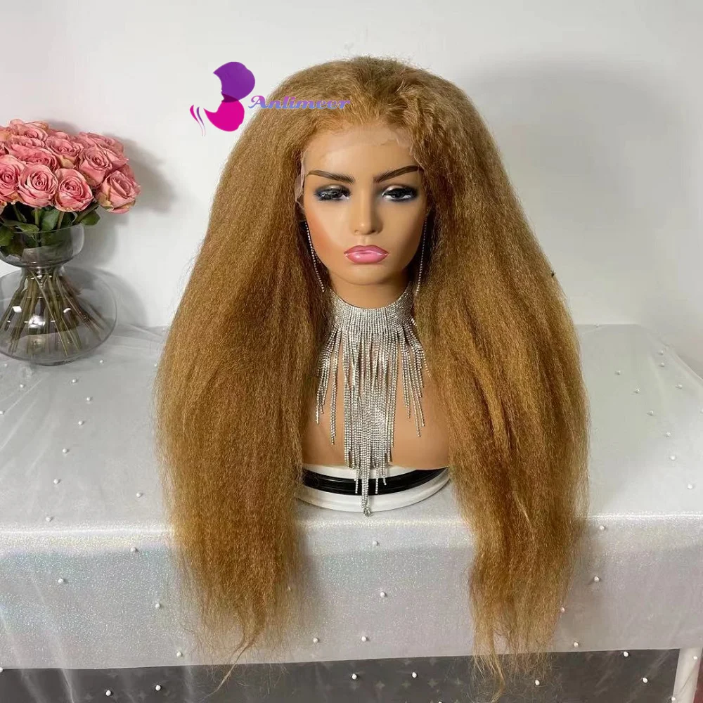 360 Full Lace Wig Pre-Plucked 13x6/13X4 Lace Front Yaki Straight Wig Free Part Gold Colored 27# Human Hair Wig For Black Women