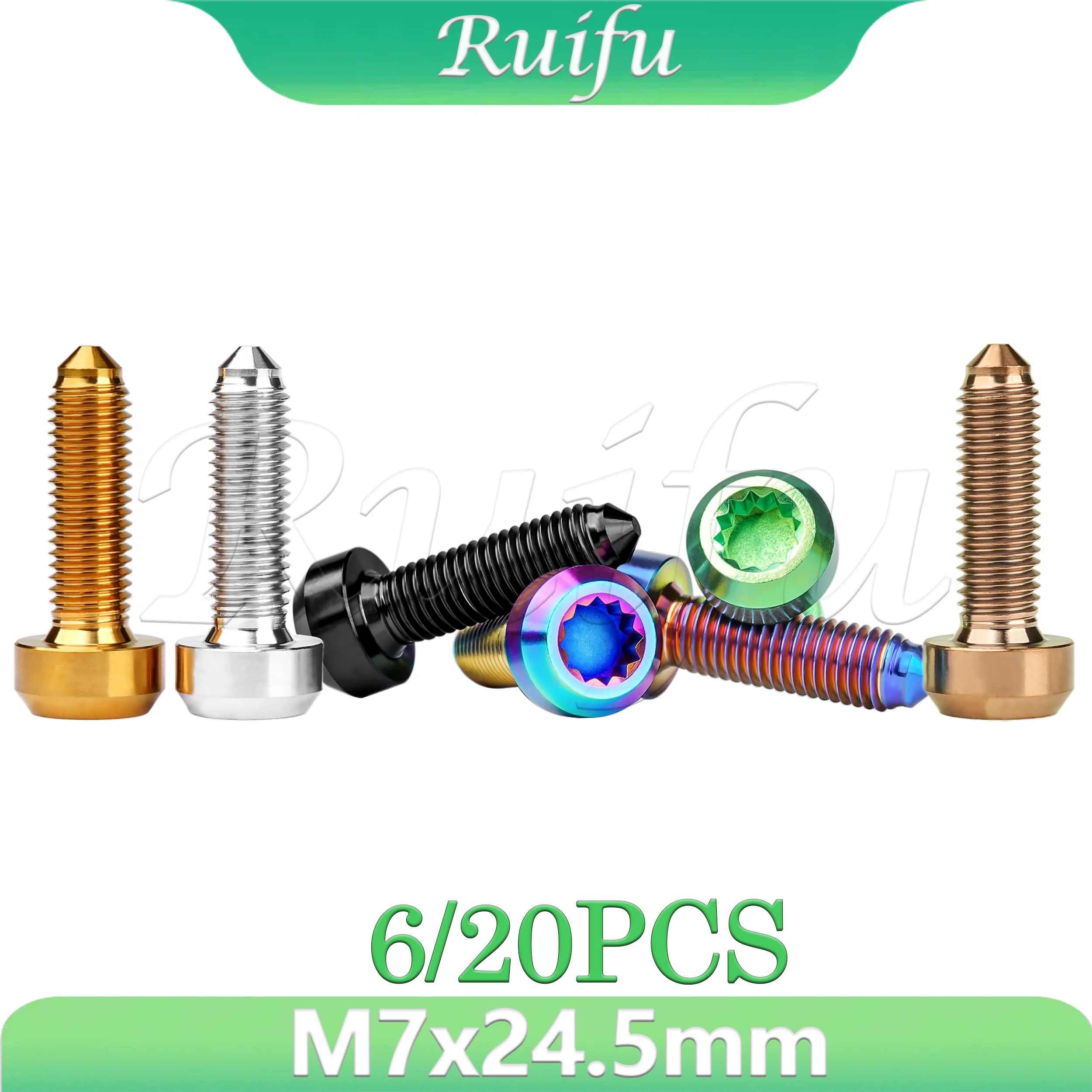 

Ruifu Titanium Bolt 6/20PCS M7x24.5mm Pitch 1.0mm Screws 6.4mm spline socket forged head for Motorcycle Car split rim