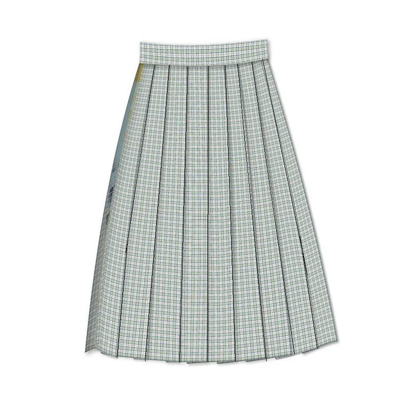 60CM Length Adjustable High Waist Pleated Skirt Ladies Women A Line Harajuku Korean Plaid Midi Skirt For School Girl Uniform