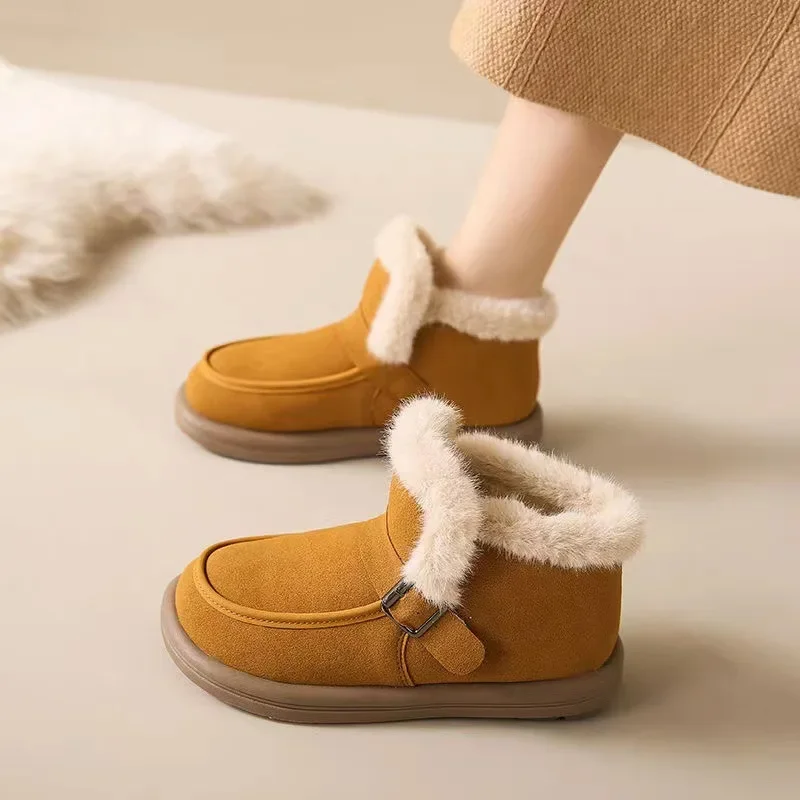 Winter Women\'s Snow Boots Korean Version  New Plush Comfortable Super Warm Anti Slip Soft Bottom Belt Buckle Women\'s Shoes
