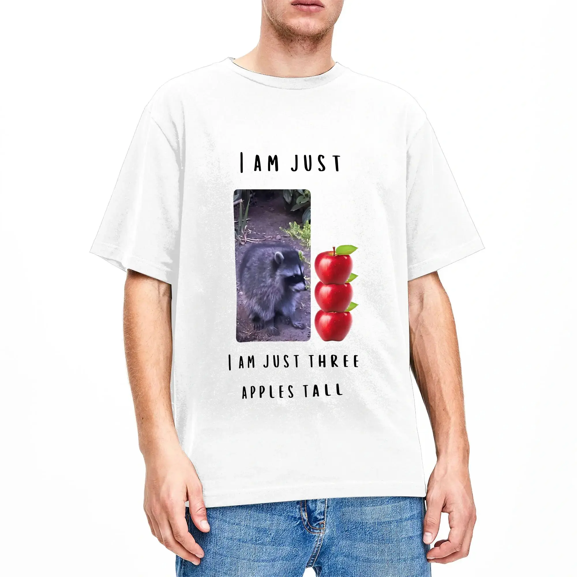 Jimothy The Raccoon Three Apples Tall  T-Shirt Summer  Street Style T-Shirts 100% Cotton Harajuku Tshirt For Men Print Top Tees