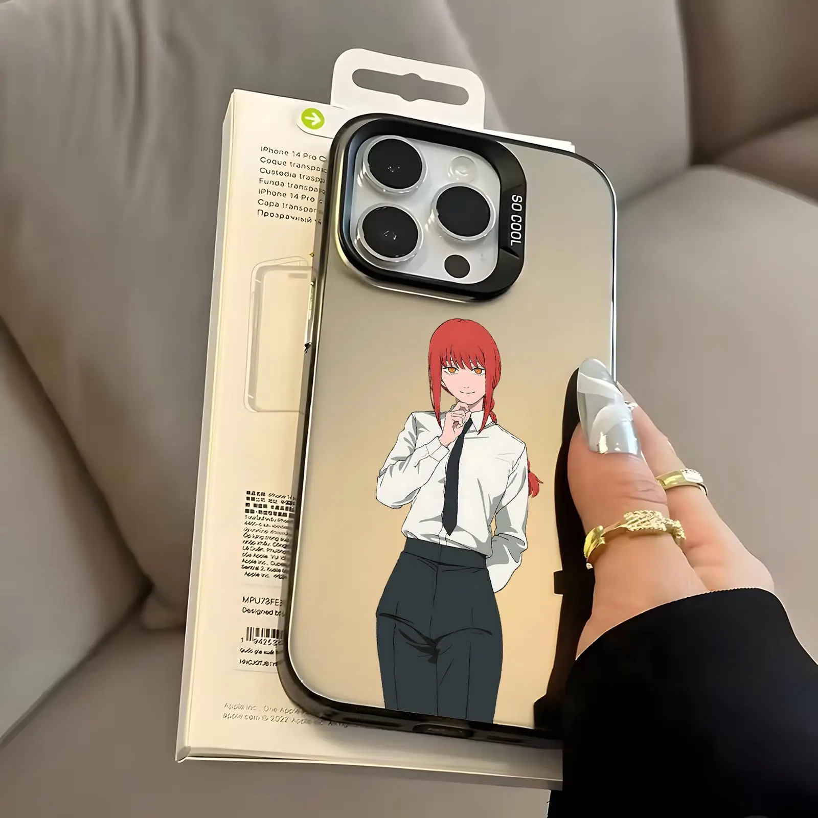 Anime Chainsaw Man Phone Case Silver IMD Phone Case for iPhone 17 16 15 14 13 12 11Air Pro Max Shockproof Cover