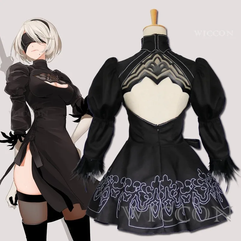 CyNier Automata Yorha 2B 코스프레 의상 애니메이션 피규어 여성용 할로윈 의상 섹시한 드레스 Vestido 역할 놀이 의류 Unifor