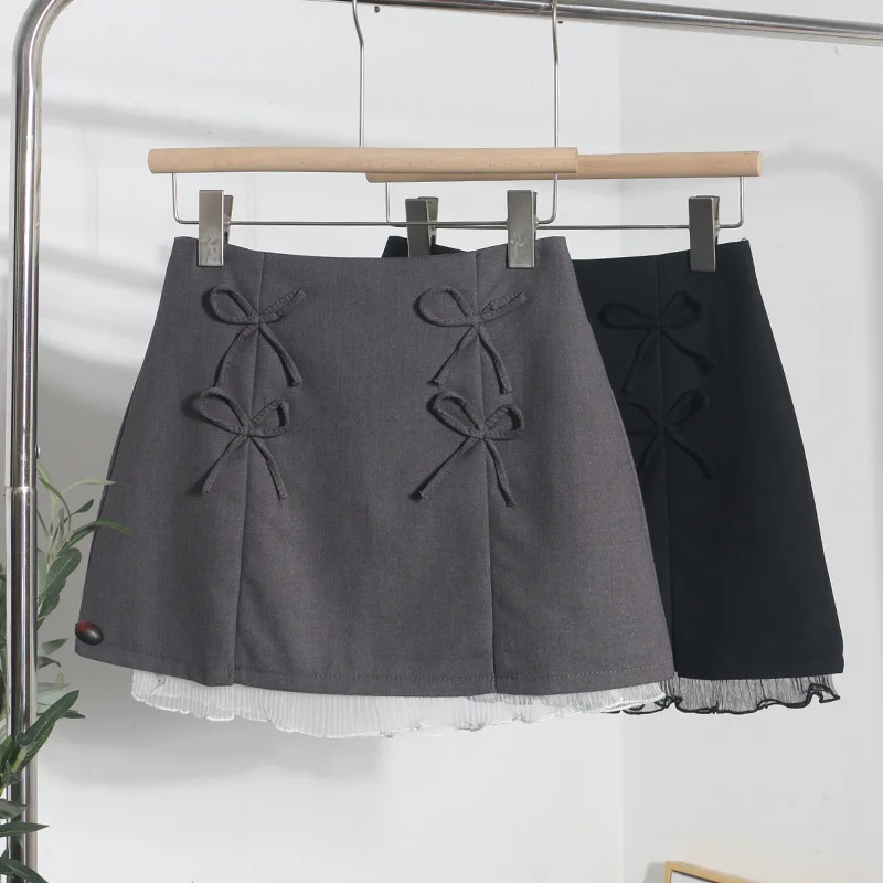 

bow split skirt women's summer lace a-word hip-wrapped anti-light skirt