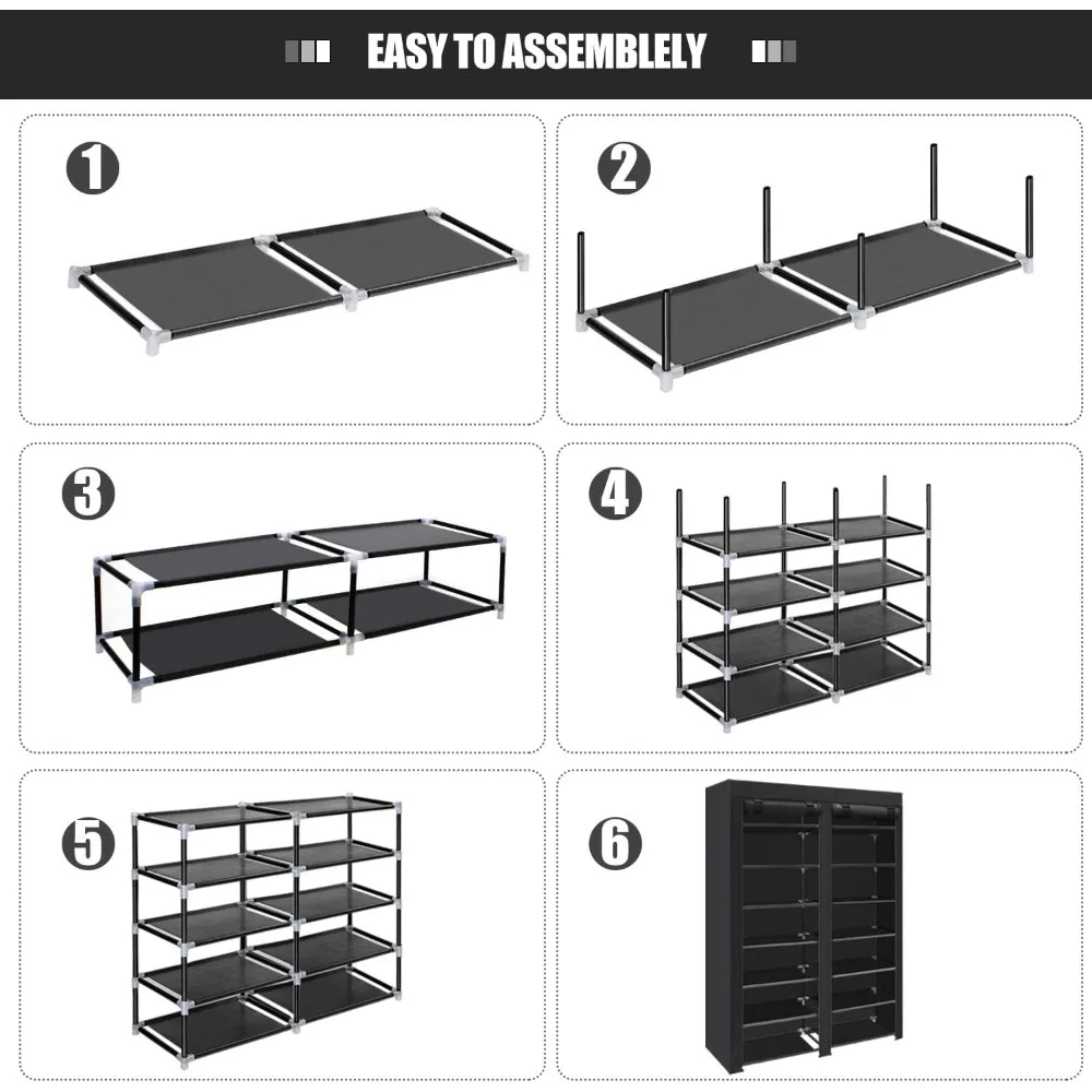 

Shoe Rack Storage Organize, 28 Pairs Portable Double Row with Nonwoven Fabric Cover Shoe Shelf Cabinet for Closet