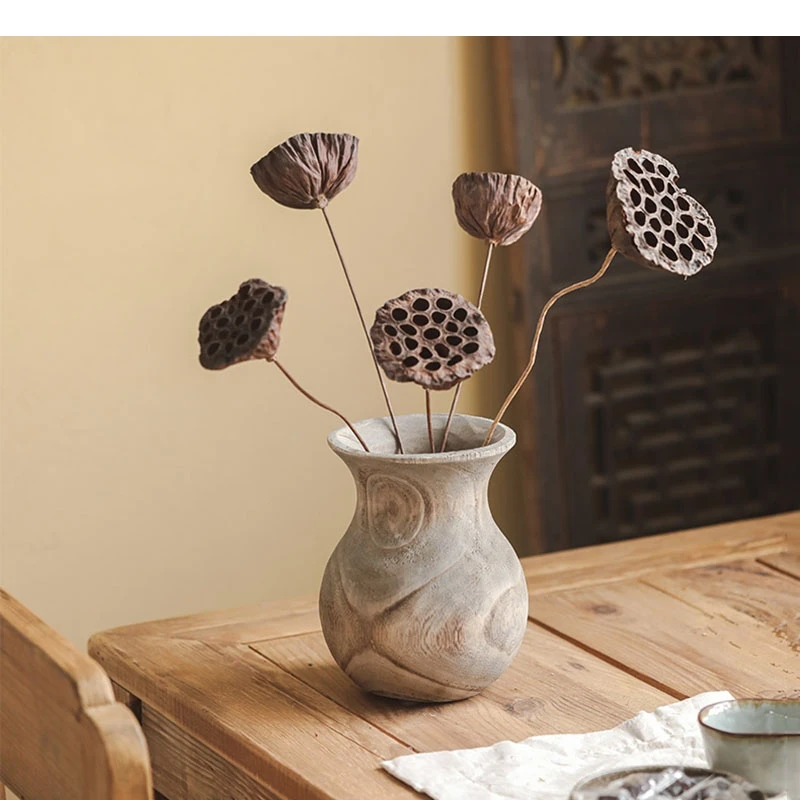 Log Wind Paulownia Wood Vase Desk Decoration Living Room Adornment Flower Arrangement Modern Home Accessories
