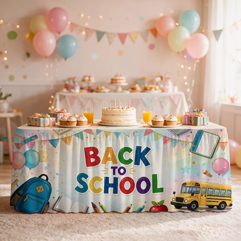 1-Piece back-to-school-themed printed table cover table skirt for back-to-school party decoration