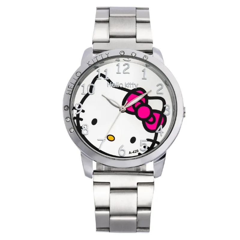 Hello Kitty Fashion Cartoon Quartz Watch Kawaii Sanrio Student Women\'s Watch Casual Simple Steel Strip Factory Direct Sales