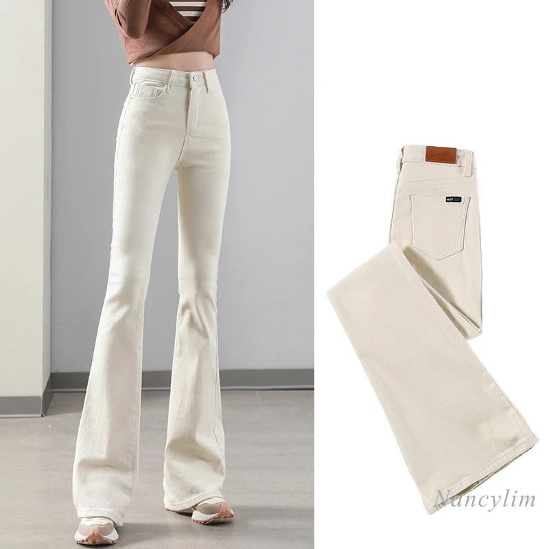 

White Skinny Jeans for Women 2024 New Popular Spring Autumn Female Clothes Long Flared Pants Solid Color Denim Trousers