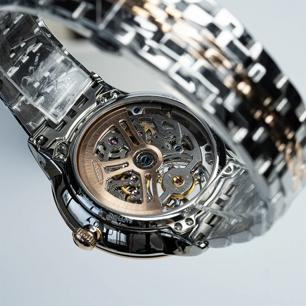 Ajut automático tourbillon relógios mecânicos para homem superfície com padrão solar 24k ouro auto vento voando turbilhão homem relógio 0375