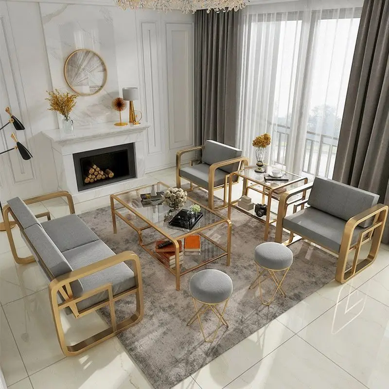 

tk-Nordic Modern Simple Office Cafe Living Room Sofa Chair and Coffee Table Combination Set Metal Leisure Sofa！