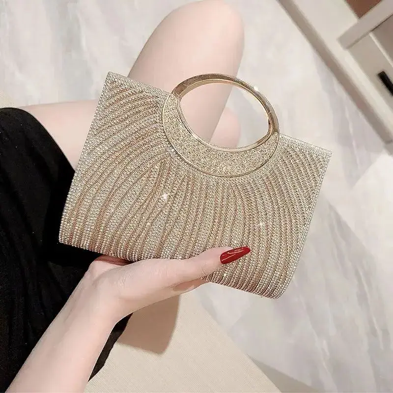 Fashion Femal Wedding Purse Luxury Rhinestone Evening Gold Clutch Shining Diamonds Handbag Crossbody Chain Shoulder Bag XA27ZZ