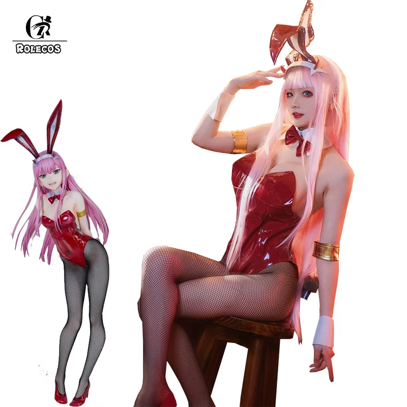 ROLECOS-Costume de Cosplay Darling in the Franxx pour Femme, Combinaison Sexy en Cuir Rouge Trempé, ontariTwo Bunny Girl, 02