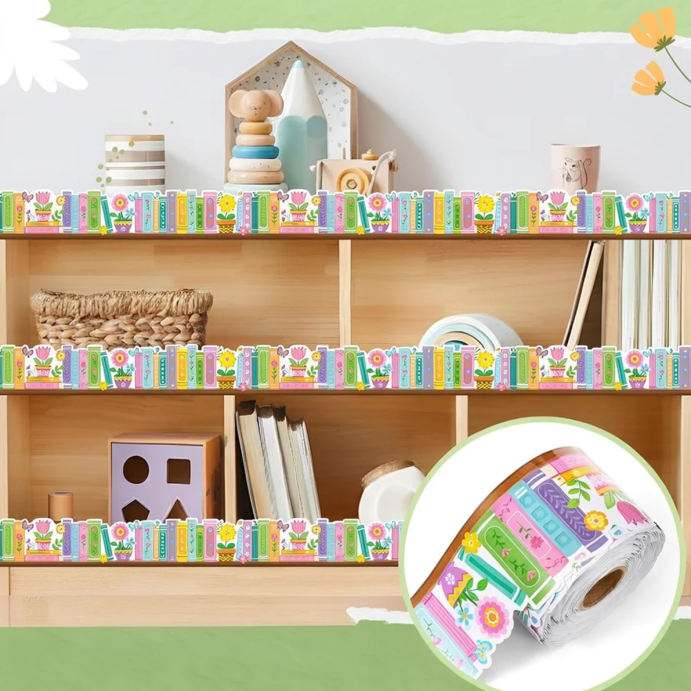 Books Flower Pattern Border Trim Bulletin Board Sticker For Kindergarten Classroom Wall Decor School Education Craft Supplies