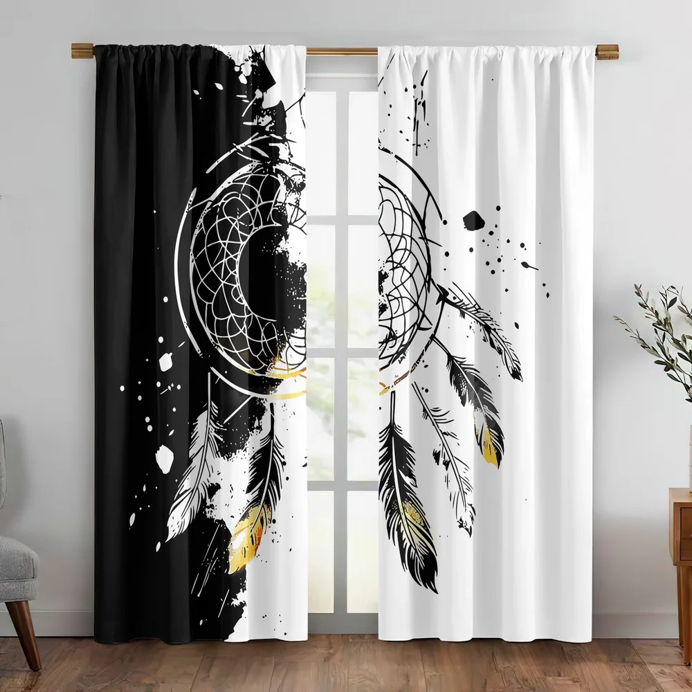 

2pc Dreamcatcher Art Pattern Blackout Curtains, Polyester Fabric, Machine Washable, Suitable for Bedroom and Living Room