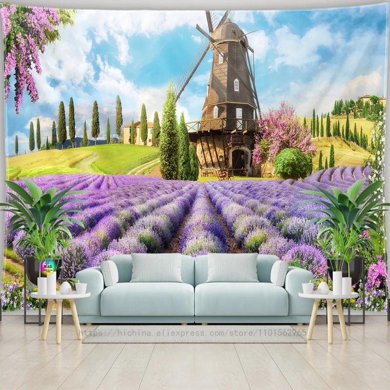 European Landscape Tapestry Natural Sea View Waterfall Aesthetics Bohemian Hippie Home Decor Landscape Tapestry Wall Hanging