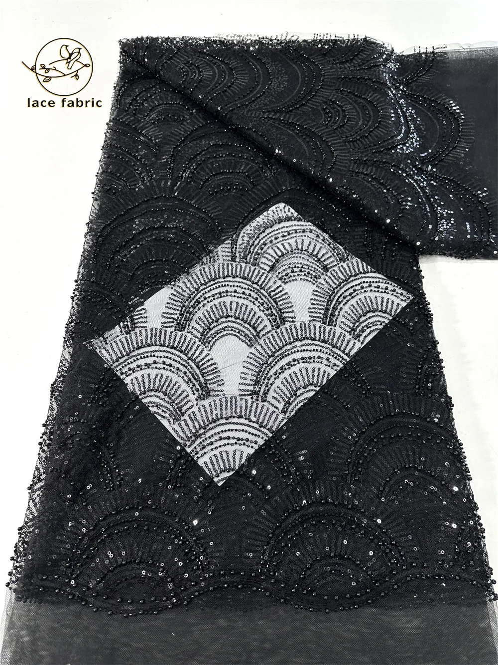 

Black African Beaded Lace Fabric 2025 Embroidered Nigerian Lace Fabric Bridal 2025 High Quality French Sequins Lace Fabric Dress