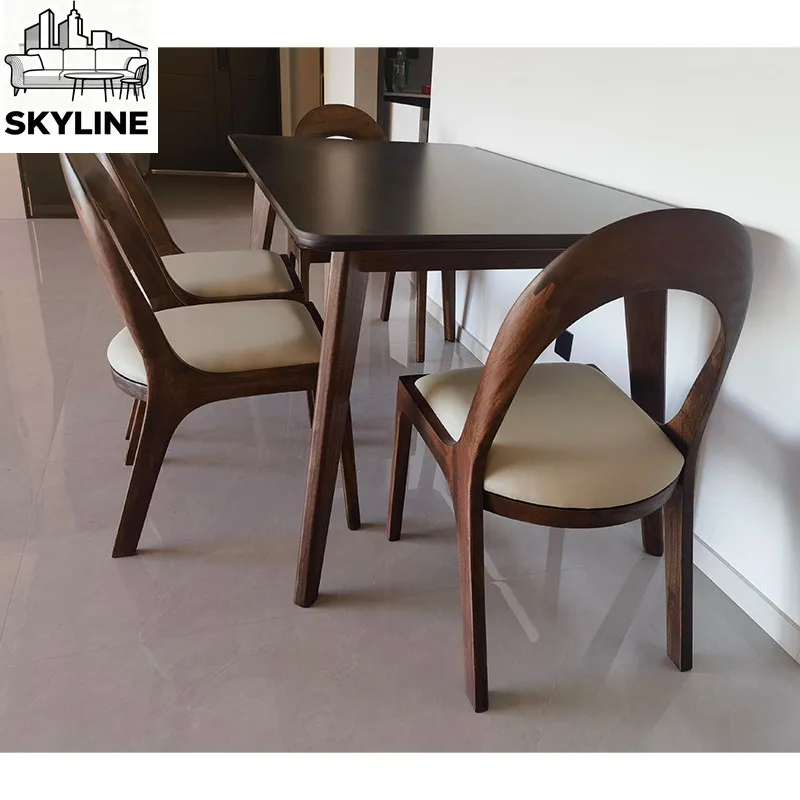 Timeless Retro Solid Walnut Armrest Leisure Chair Supportive Comfort Back Desk Seat Decor Furnishings For Family Dining Office