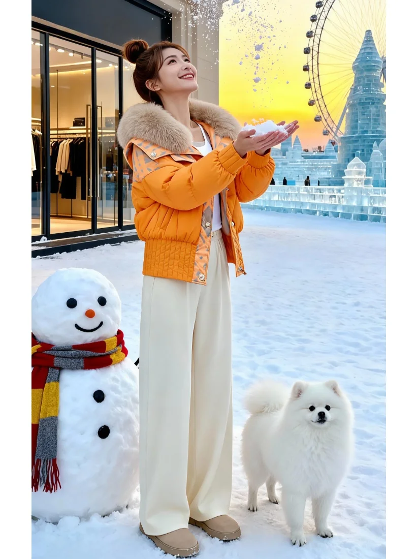 

Retro Sli Thi Warm Fur Collar Women's Cotton Jaet Winter New Design Color Blo Faionable Anti-Aging Outerwear