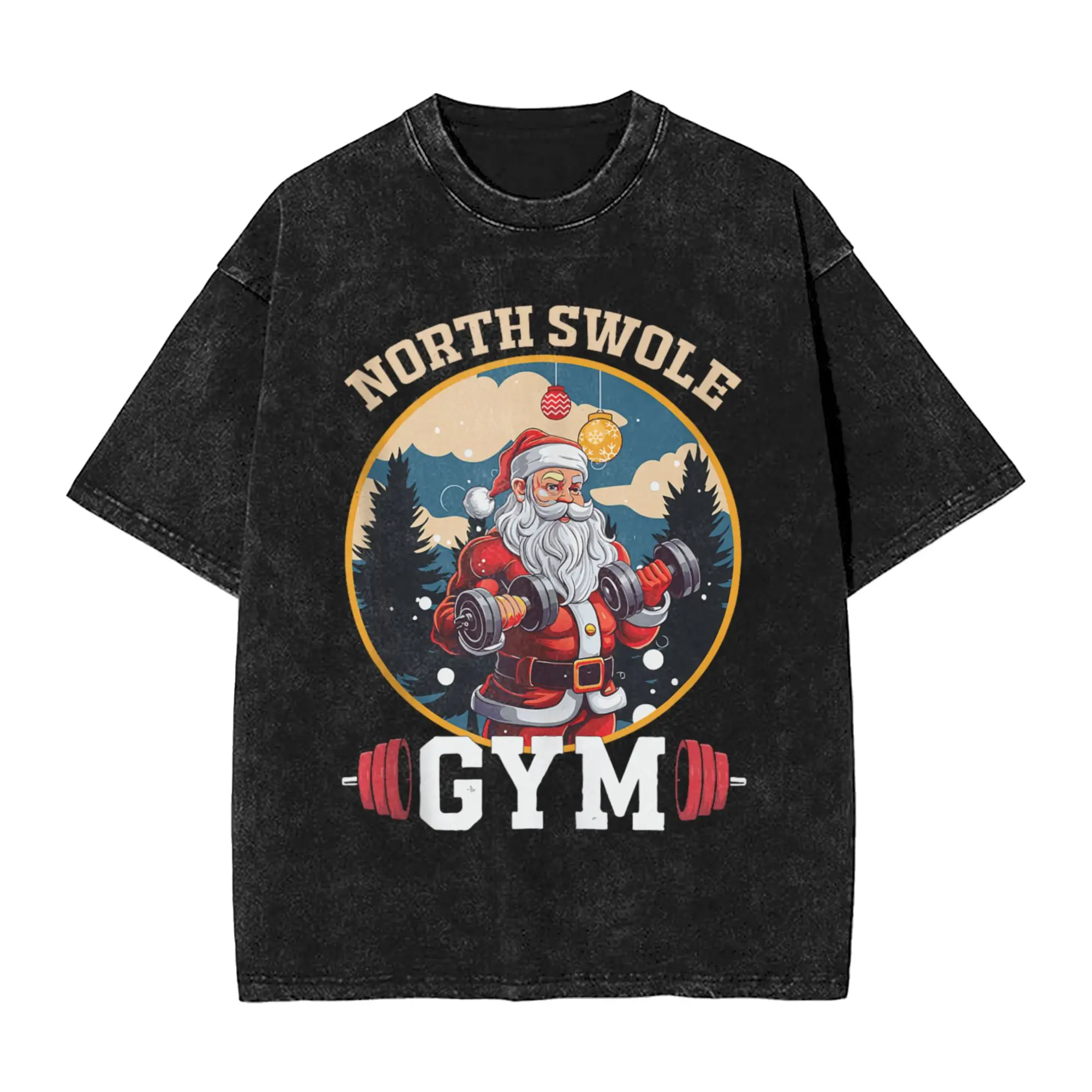

North Swole Gym Santa Lifting Рождественская футболка Мужская футболка с юмором из 100% хлопка Футболки с круглым вырезом Топы с короткими рукавами размера плюс