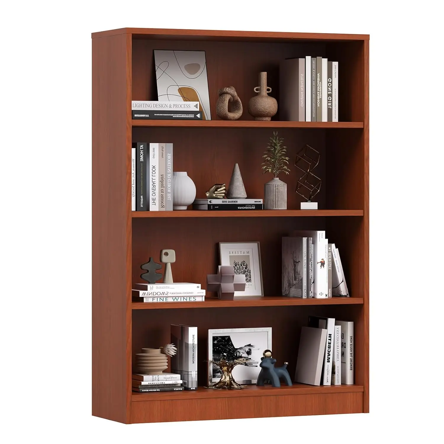 48 Inch 4-Shelf Wood Bookcase Storage Organizer Adjustable Shelf Home Office Study Room Easy Assembly, Customized