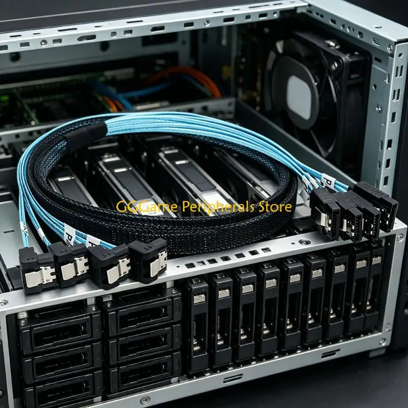 U55B 4 Way SAS4.0 24Gbps Fast Speed Data Transmission Cable 90 Degree Angled Connectors for Server Storage Environment