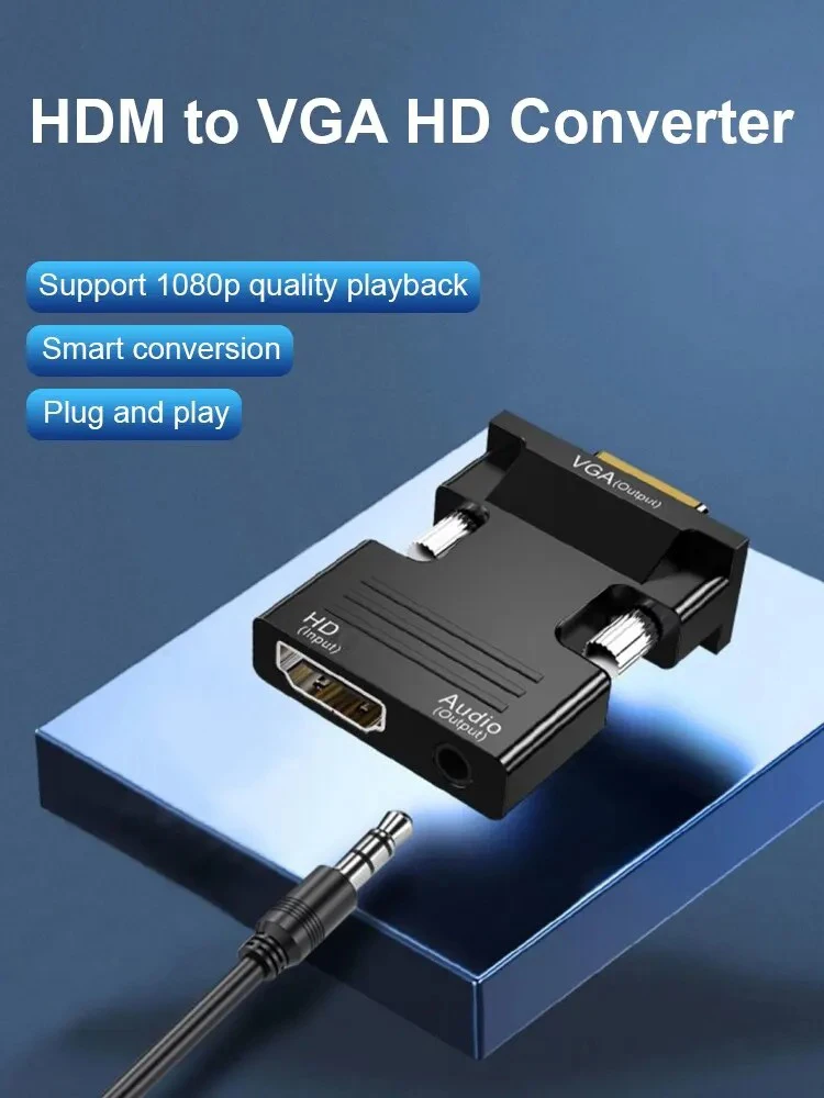 HDMI-kompatibler Buchsen-zu-VGA-Stecker-Konverter mit 3,5-mm-Audiokabel für PS4-Monitor, Projektor, PC, Laptop, 1080P HD zu VGA-Adapter – Detail 3