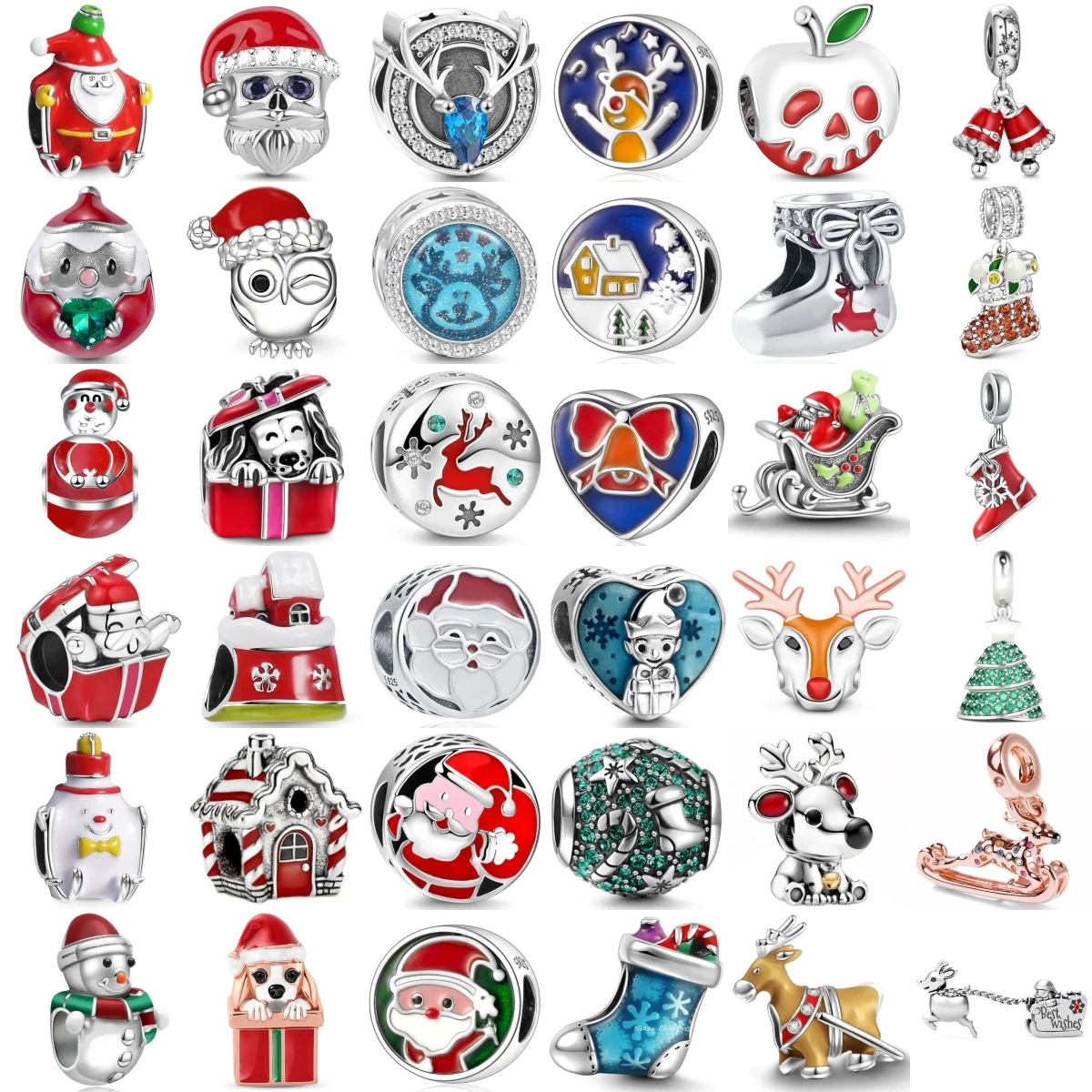 

New Fashion 925 Sterling Silver Christmas Series Charm Apple Snowman Elk Pendant DIY Fit Original Bracelet Jewelry Woman Gift