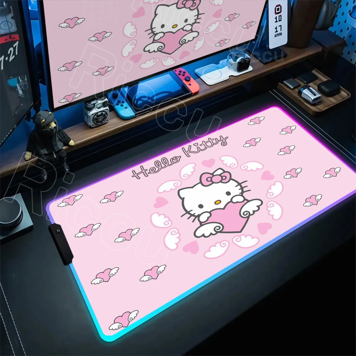 

Hello Kitty RGB Mousepad Laptop Pc Gamer Keyboard Mouse Pad LED Glow Mouse Mats Non-slip Rubber XXL 900x400mm Computer Mausepad
