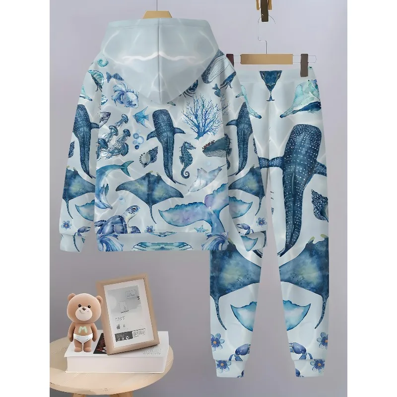 2025 طقم سويت شيرت وسراويل مطبوعة ثلاثية الأبعاد على شكل حيوانات كرتونية رائعة مكون من قطعتين، ملابس رياضية كاجوال عصرية وعصرية للخريف والشتاء #1