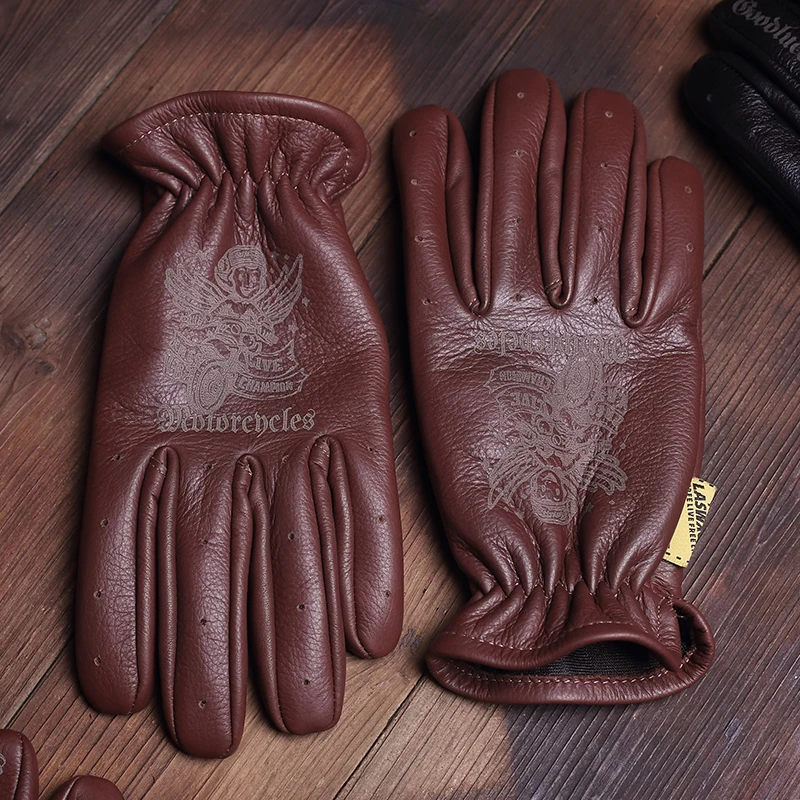 New Cowhide Leather Gloves Full Finger Racing Men Women Driving Bike Motorbike Gloves