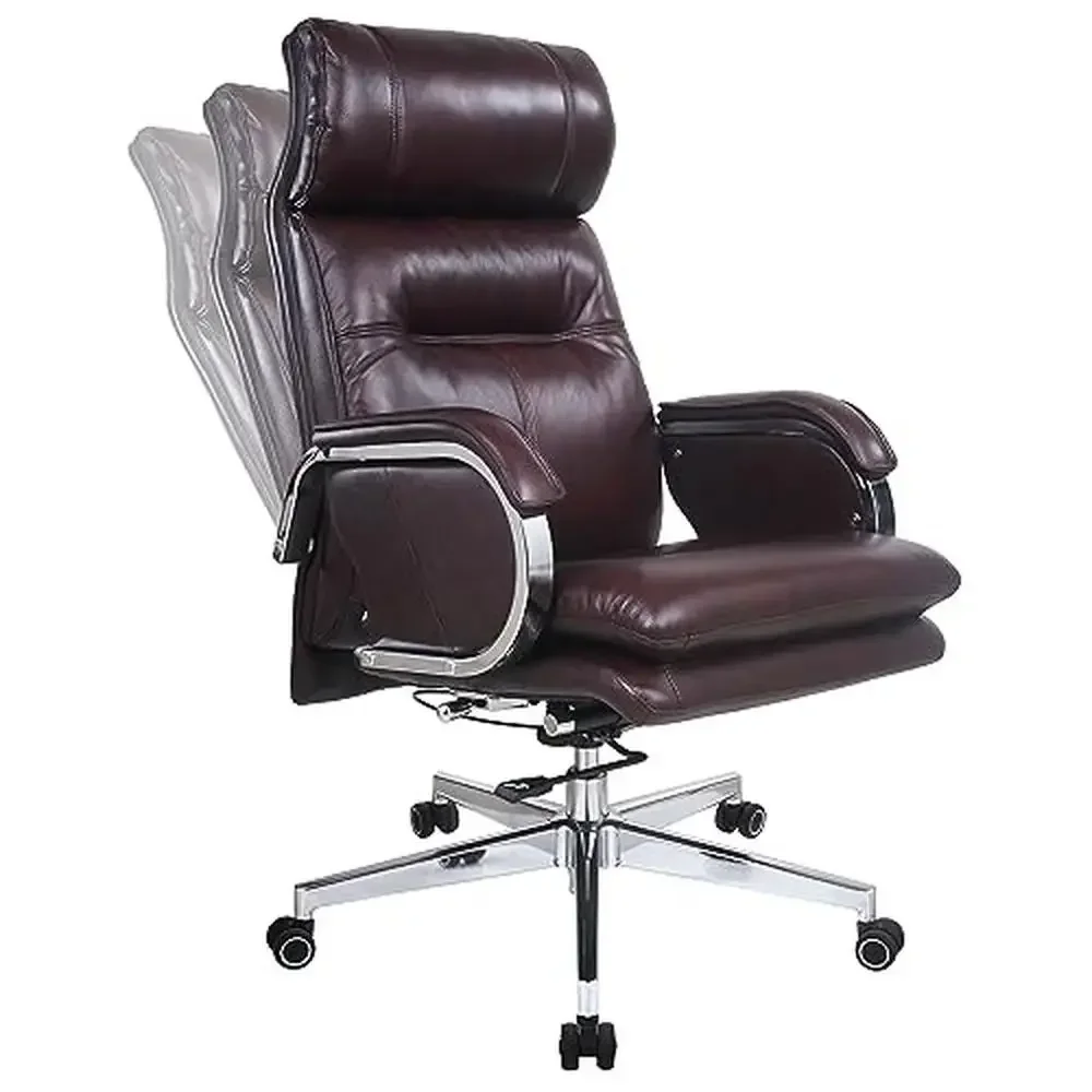 

Modern Genuine Leather Executive Desk Chair High-Back Support 90-150 Degree Tilt Base 400LB Capacity Swivel Wheels Split Back