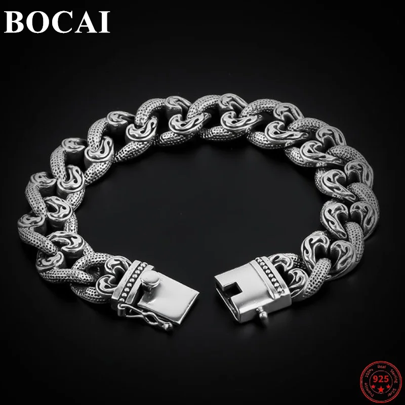 

BOCAI 100% S925 Sterling Silver Bracelets Eteral Vine Pattern Wide Flat 2023 Trendy Hand Chain Pure Argentum Bangle for Men