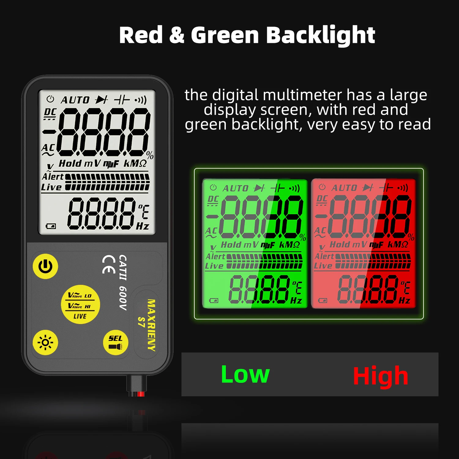 NOWY przenośny multimetr cyfrowy MAXRIENY S7 Wyświetlacz LCD Woltomierz DC AC NCV Ohm Tester ciągłości na żywo Hz Bateria litowa USB