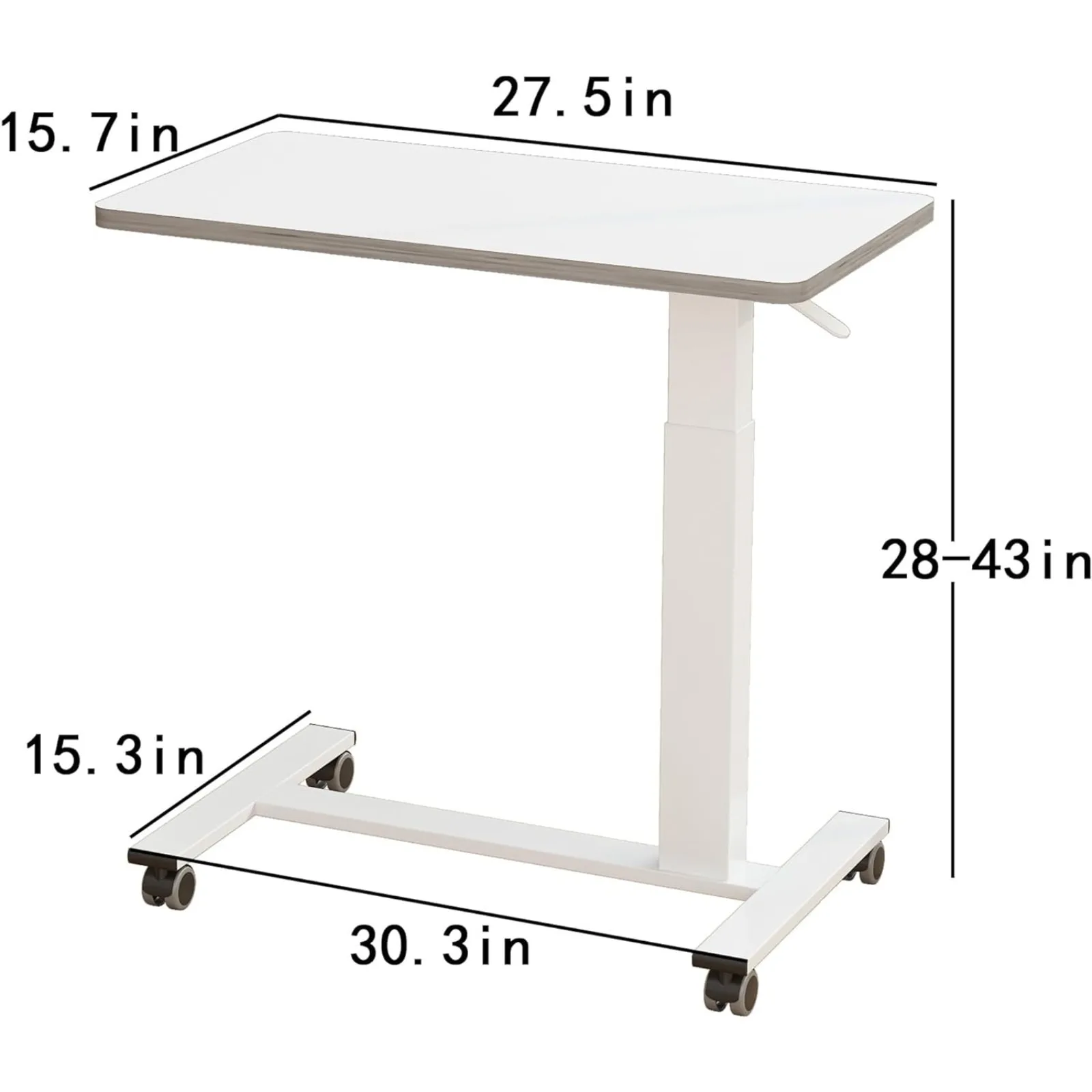 US Pneumatic Adjustable Overbed Table with Gas Spring Riser | Medical Adjustable Bed Side Table with Wheels | Portable