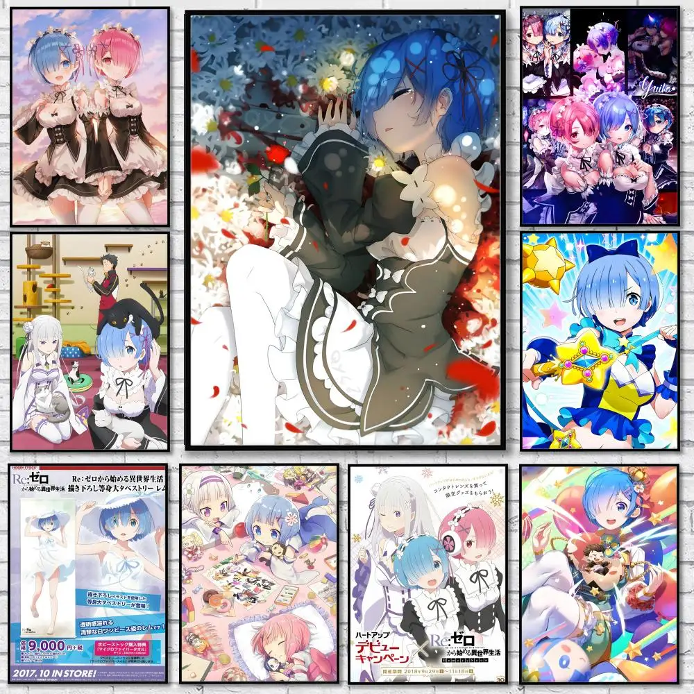 Re Zero Rem Anime Waterproof HD Wall Sticker Self-Adhesive Art Poster Fade Resistant Home Room Decor
